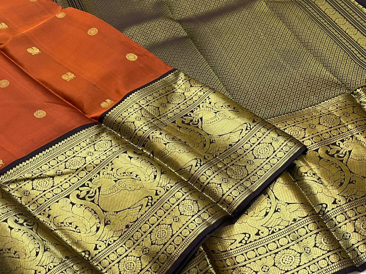 Rust Orange Pure Handloom Bridal Kanchipuram Silk Saree